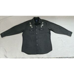 Blair‎ Black Pearl Snap Western Style Shirt Men's Size XL White Embroidery  (26)